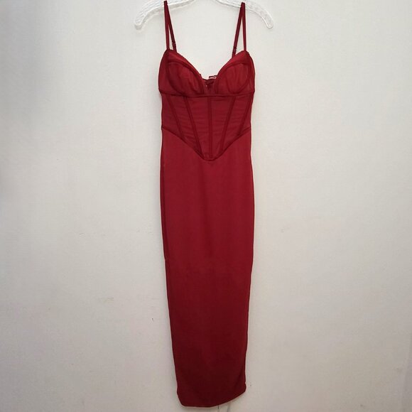 House of CB NWT Red Romy Mesh Corset Bodycon Maxi Dress SMALL REG CUP - Picture 7 of 12